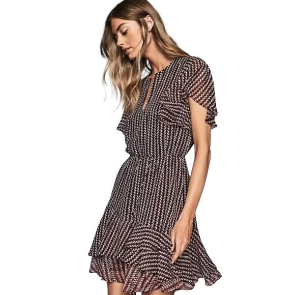 Reiss Dresses & Skirts - Reiss Anna New Generation Flutter Sleeve Mini Dress In Berry Geometric Sheer 8